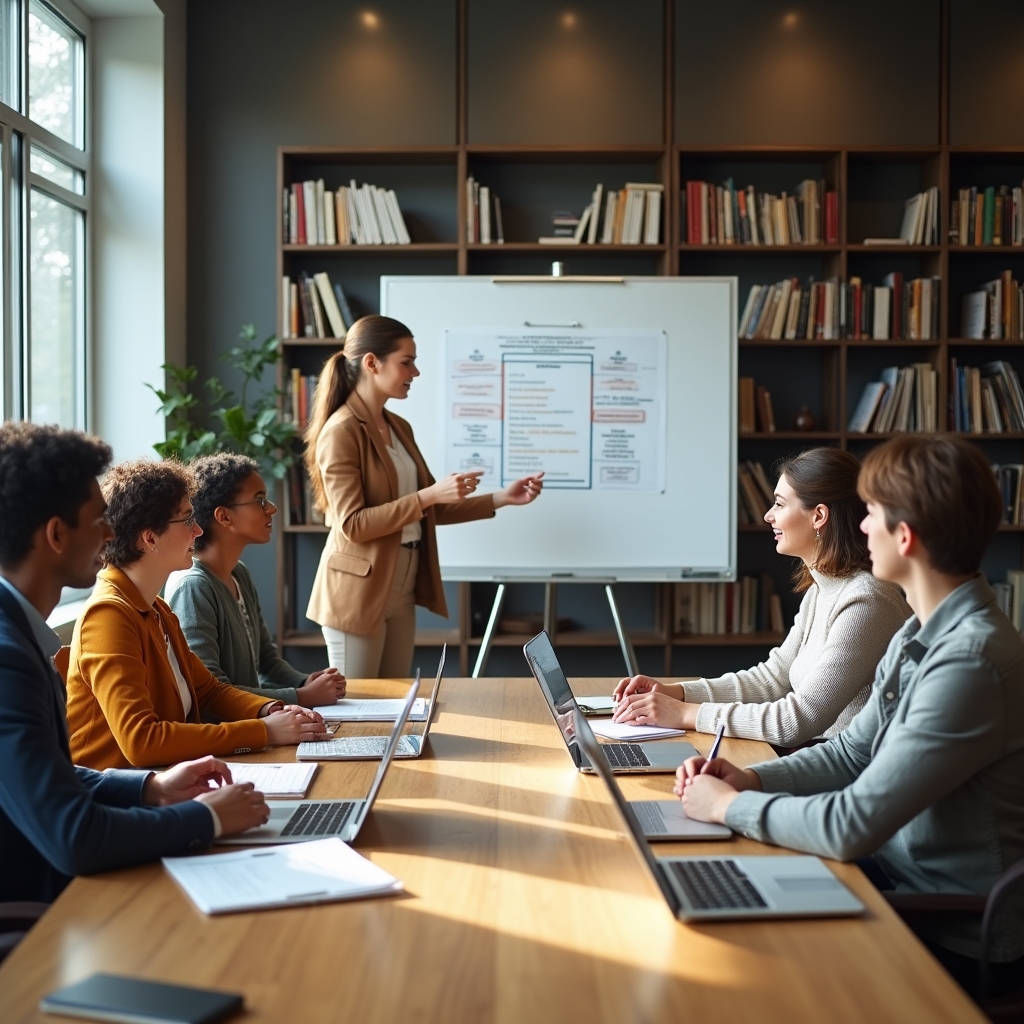 Group of young adults attending a financial planning workshop in a modern classroom